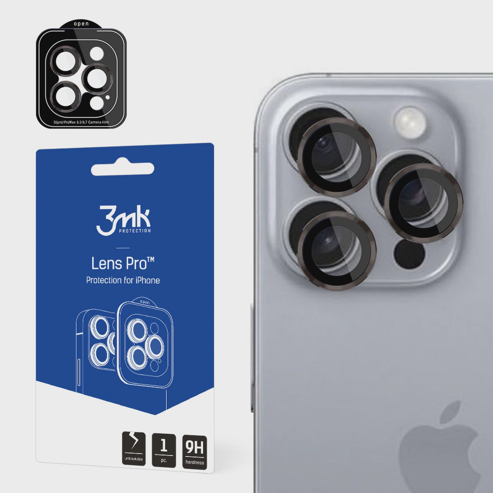 3mk Lens Protection Pro-kameraöverdrag med titanram för iPhone 16 Pro / 16 Pro Max