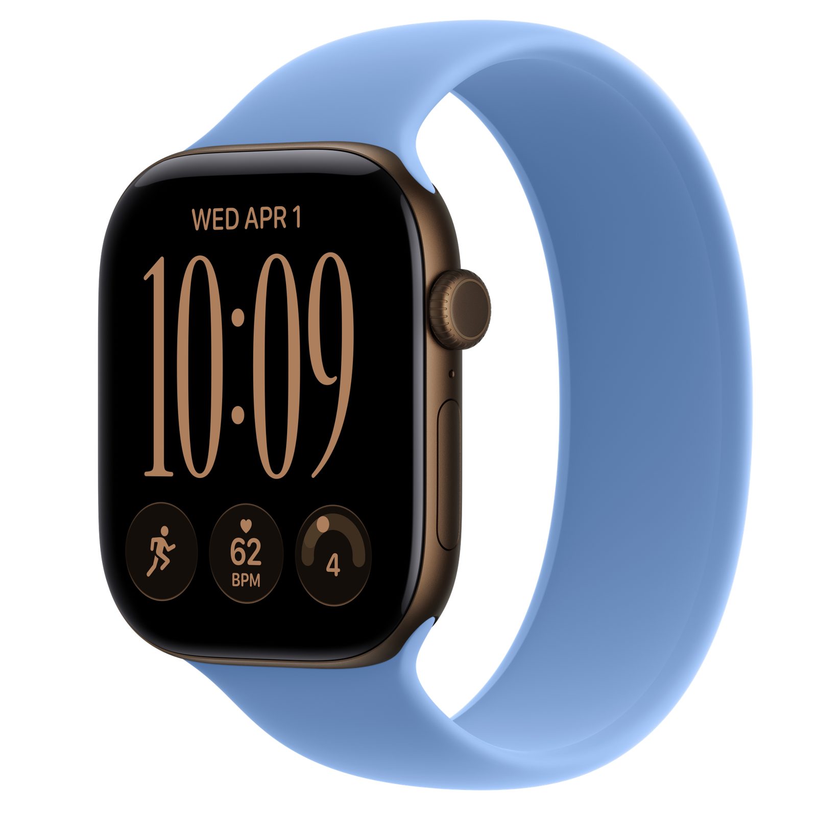 Apple Watch Series 12 (GPS) • Aluminiumboett mörk brons, 46 mm • Sololoop ängsblå