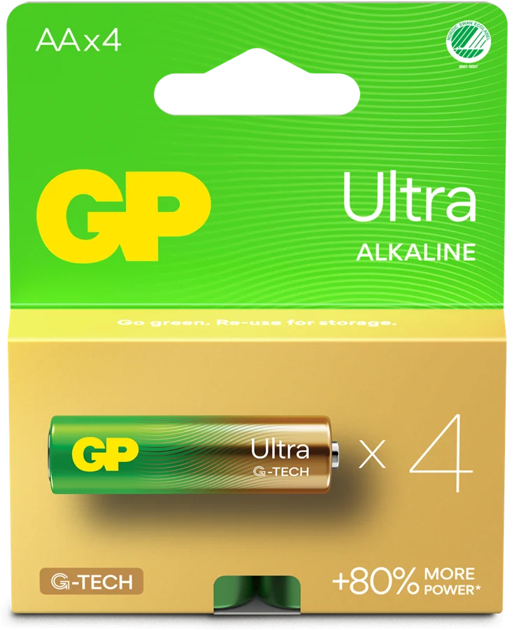 GP Ultra Alkaline Battery, Size AA, 15AU/LR6, 1.5V, 4-pack