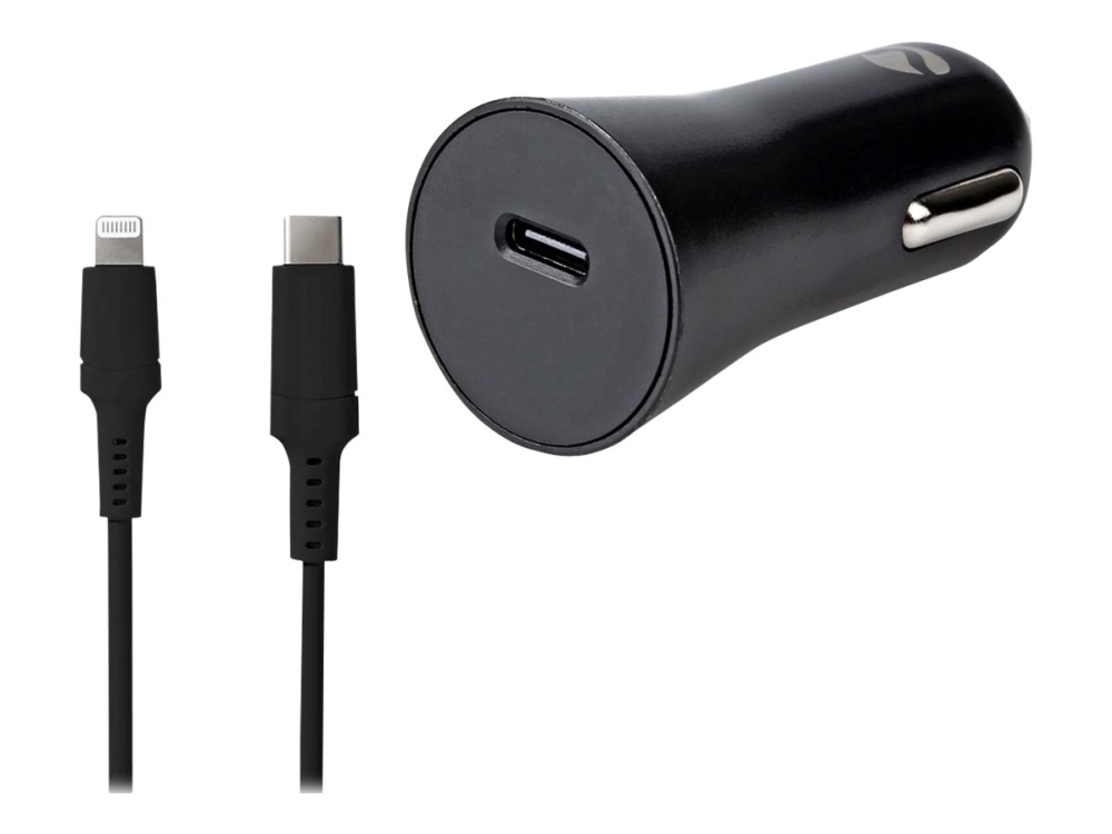 Nedis - Strömadapter för bil - 20 Watt - 3 A - PD 3.0 (USB-C) - på kabel: Lightning - svart