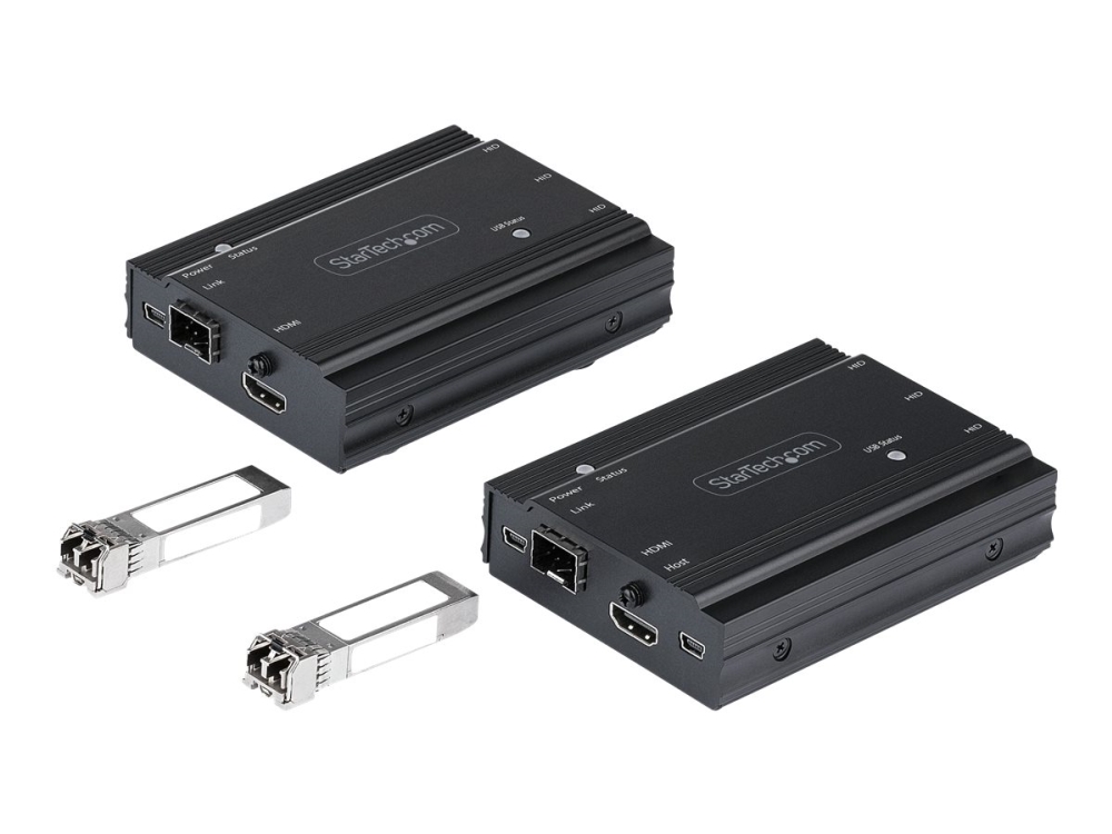 StarTech.com 4K HDMI KVM-förlängare över fiber - HDMI-video och USB-fjärrkontroll för KVM-omkopplare/-konsol - upp till 300 m (MultiMode) - 2x 10G MMF SFP+-moduler - KVM-förlängningssats (TX / RX) - Förlängare för tangentbord/video/mus/ljud - 10GbE - över fiberoptik - USB - 10GBase-SR - upp till 300 m - 850 nm