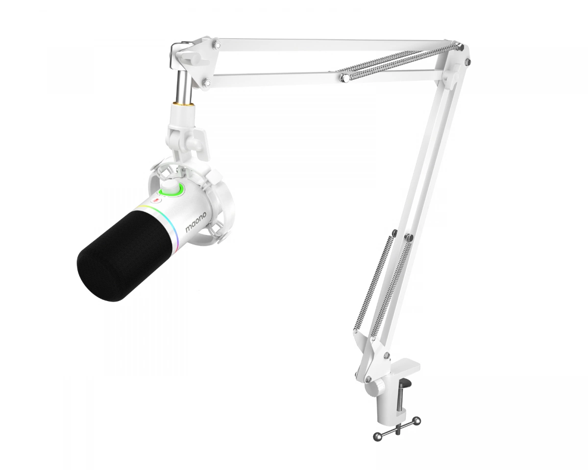 Maono PD200XS - USB/XLR Dynamisk Mikrofon med Mikrofonarm - Vit