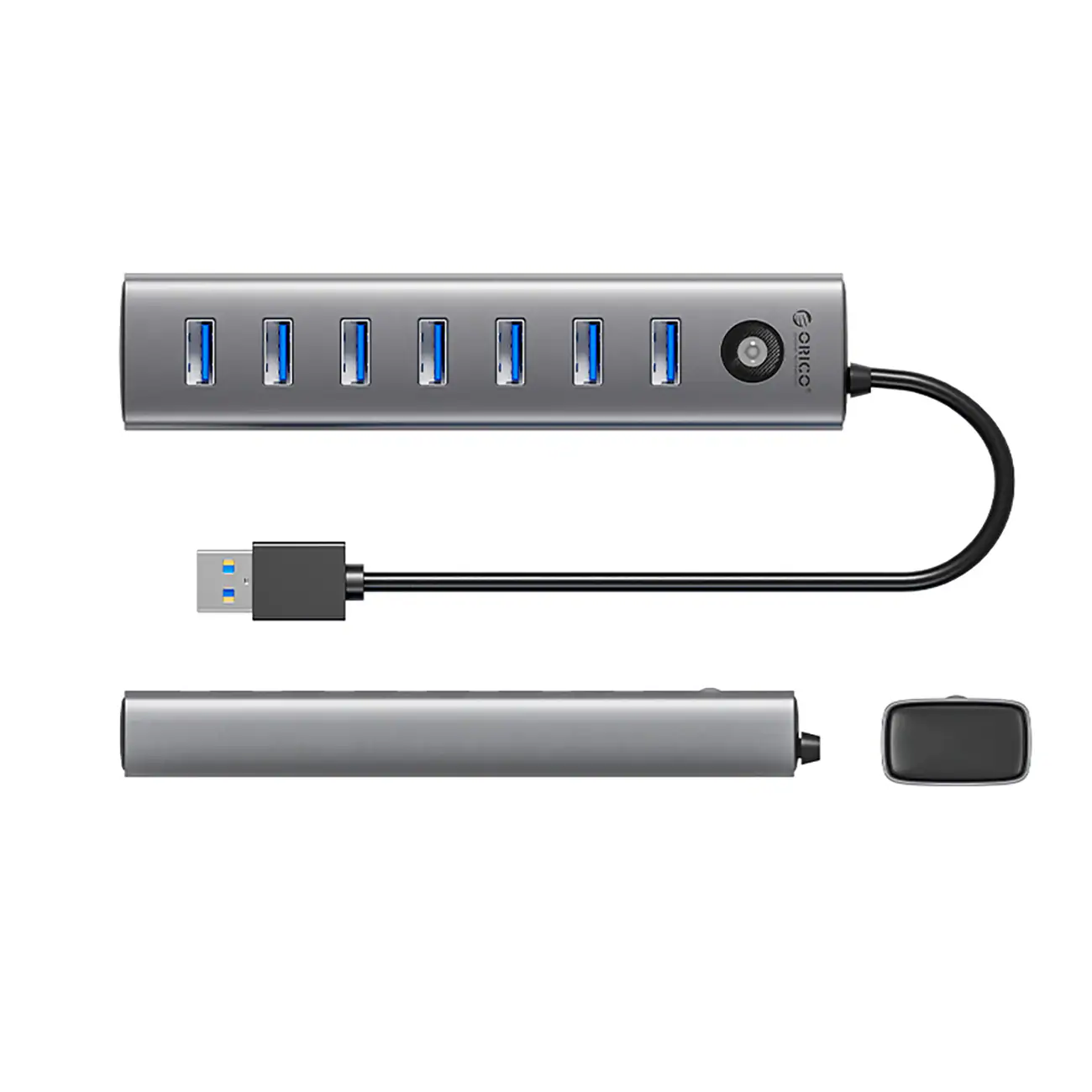 Orico USB-A Hub 7x USB-A 3.0 / USB-C 5V-3A, 1m - Grå, bild 2