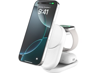 Belkin UltraCharge 3-i-1 hopfällbar magnetisk laddare 25 W Qi2, vit