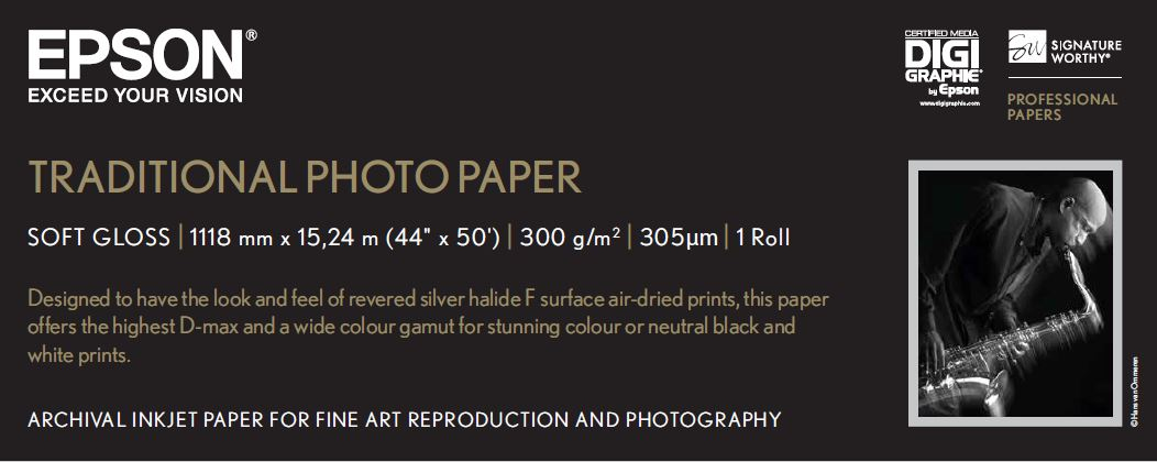 Epson Traditional Photo Paper, 44"/1118mm, 300g/m2, rulle 15 meter, bild 2