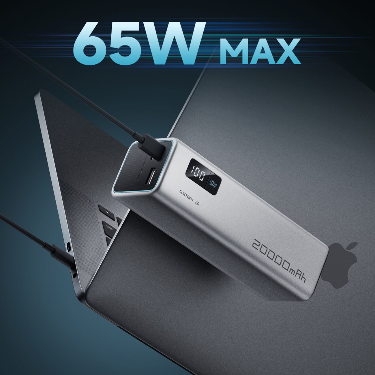Powerbank Cuktech CUKP200XGLGR 100W 20000mAh 2 x USB-C 1 x USB-A - grå, bild 2
