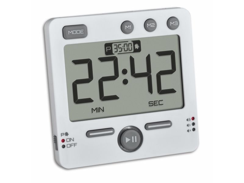 TFA-Dostmann 38.2049.02, Digital väckarklocka, Torg, Vit, 24 timmar, LED, AAA