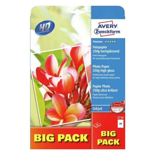 Fotopapper Avery Premium A4 250g glossy t/inkjet (40 ark per förpackning)