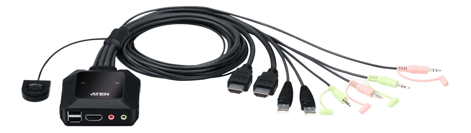 Systemswitch Aten CS22H-AT, 2-vägs KVM, HDMI 4K@60Hz, audio, USB, kablage ingår, bild 3