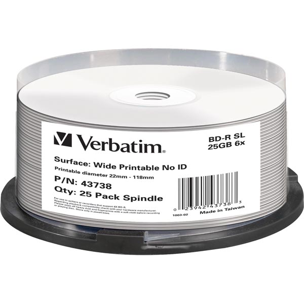Blu-Ray BD-R media Verbatim 25 GB/200 min 6X, Printable, Hard Coat MABL, 25-pack spindel, bild 4