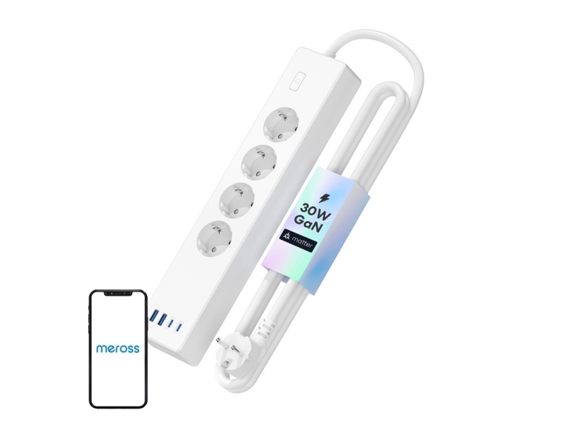 Meross MSP844(EU) smart grenuttag för snabb laddning, 4 uttag + 2x USB-A + 2x USB-C (Matter)