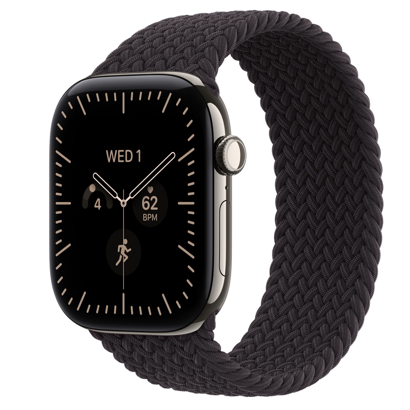 Apple Watch Series 12 (GPS + Cellular) • Titanboett naturlig, 46 mm • Flätad sololoop svart