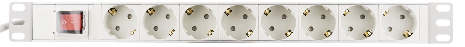 19" Grenuttag DELTACO, 8xCEE 7/4 uttag, 1xCEE 7/7, brytare, rackmontering 1U, 3m kabel - Vit