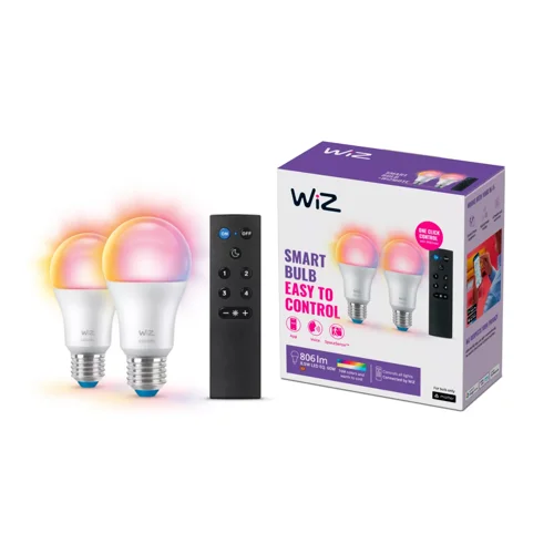 WiZ Wi-Fi Ble smart glödlampa 8.5W A60 RGB 2 stycken + fjärrkontroll