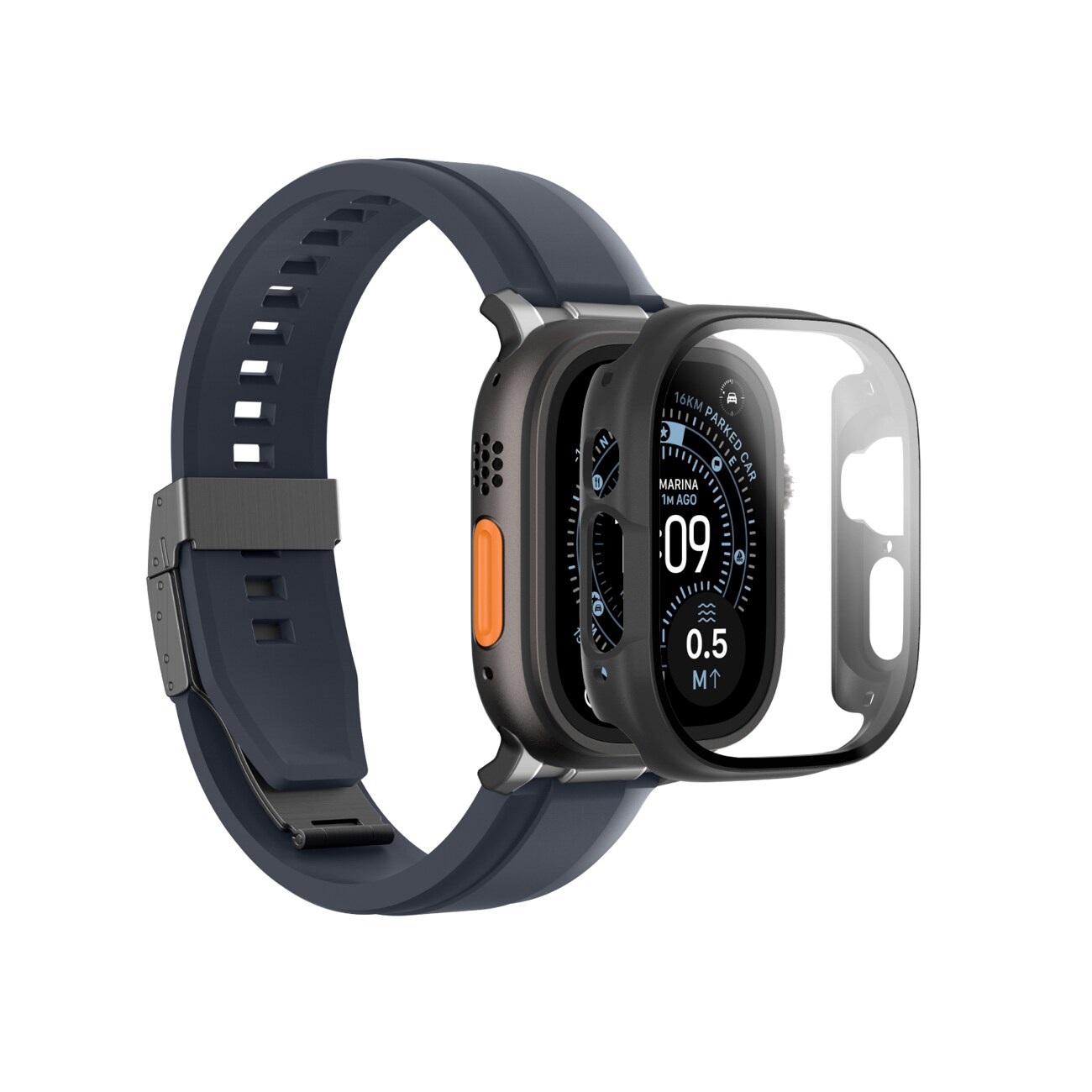 AmazingThing Radix glasskärmskydd med fodral för Apple Watch UItra 3 49mm - Svart, bild 5