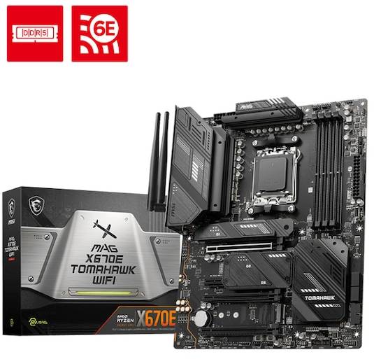 MSI MAG X670E TOMAHAWK WIFI, AMD AM5, 3xPCI Express, ATX, 4xDDR5, 4xM.2 + SATA3 RAID, HDMI/DP/USB-C, 7.1 audio, 2.5Gbe LAN, WiFi 6E, Bluetooth 5.3, Mystic Light RGB, bild 3