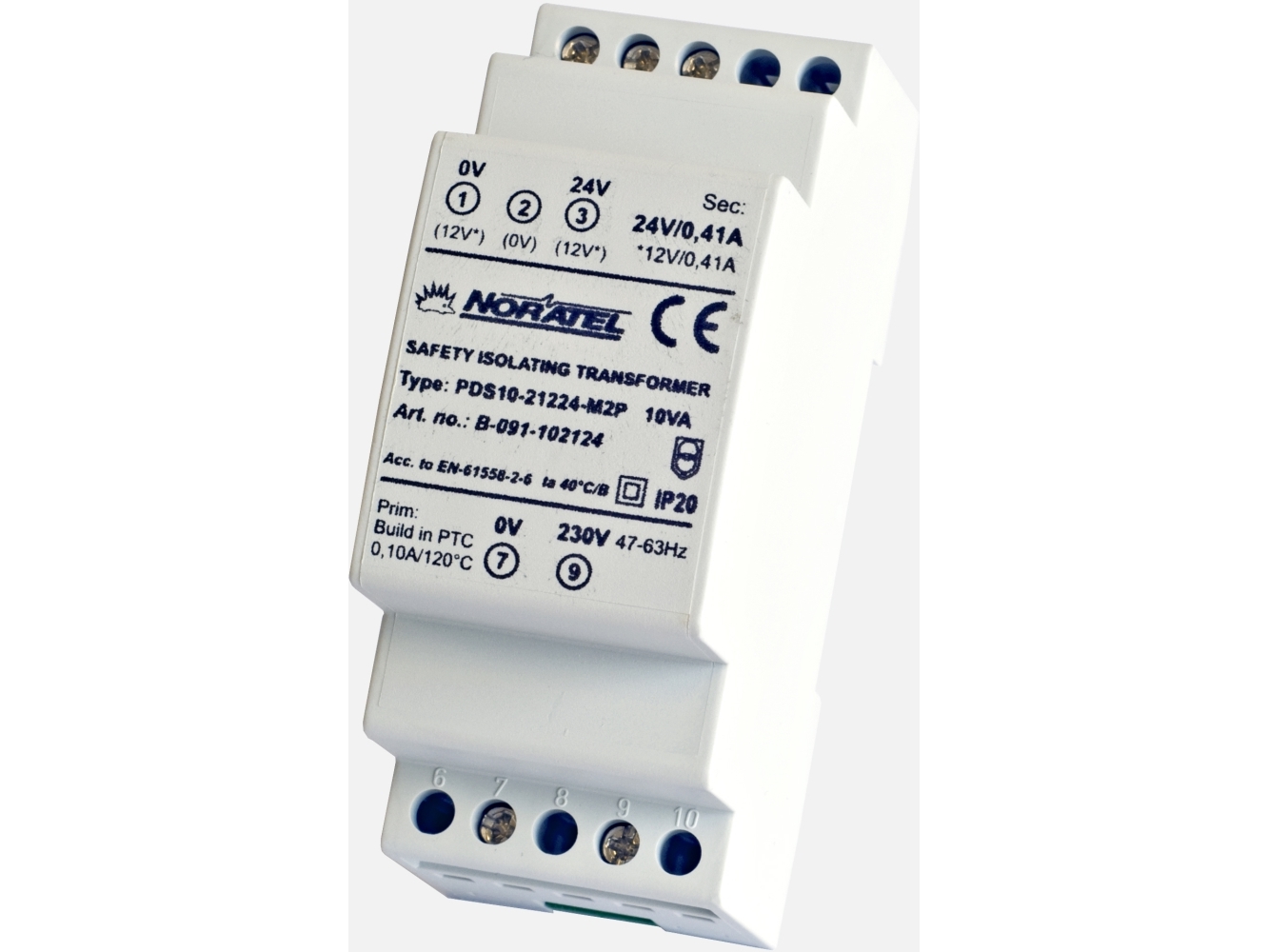 Trafo 230V/12-24V 10VA for din-skinne PDS10-21224-M2P