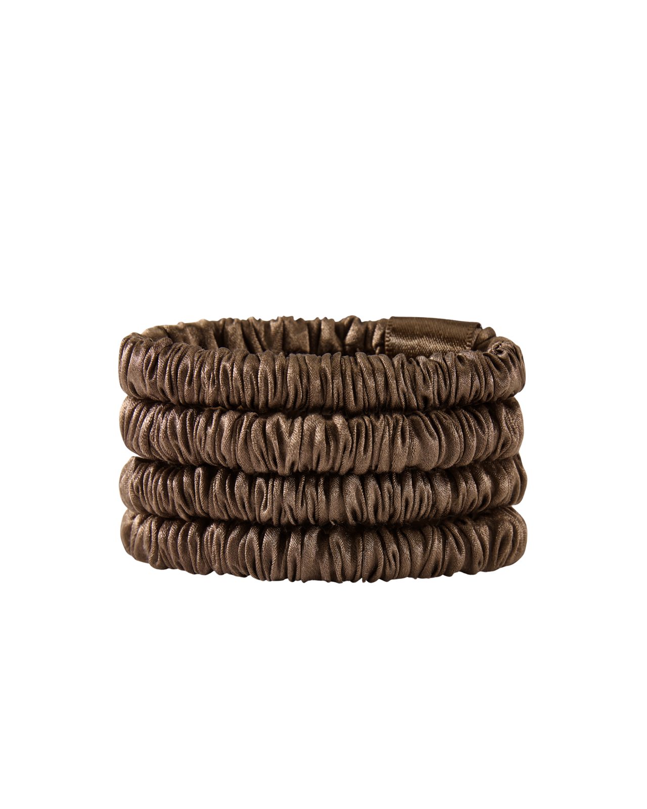 Lenoites Mulberry Silk Skinny Scrunchies Dark Brown 4 pcs