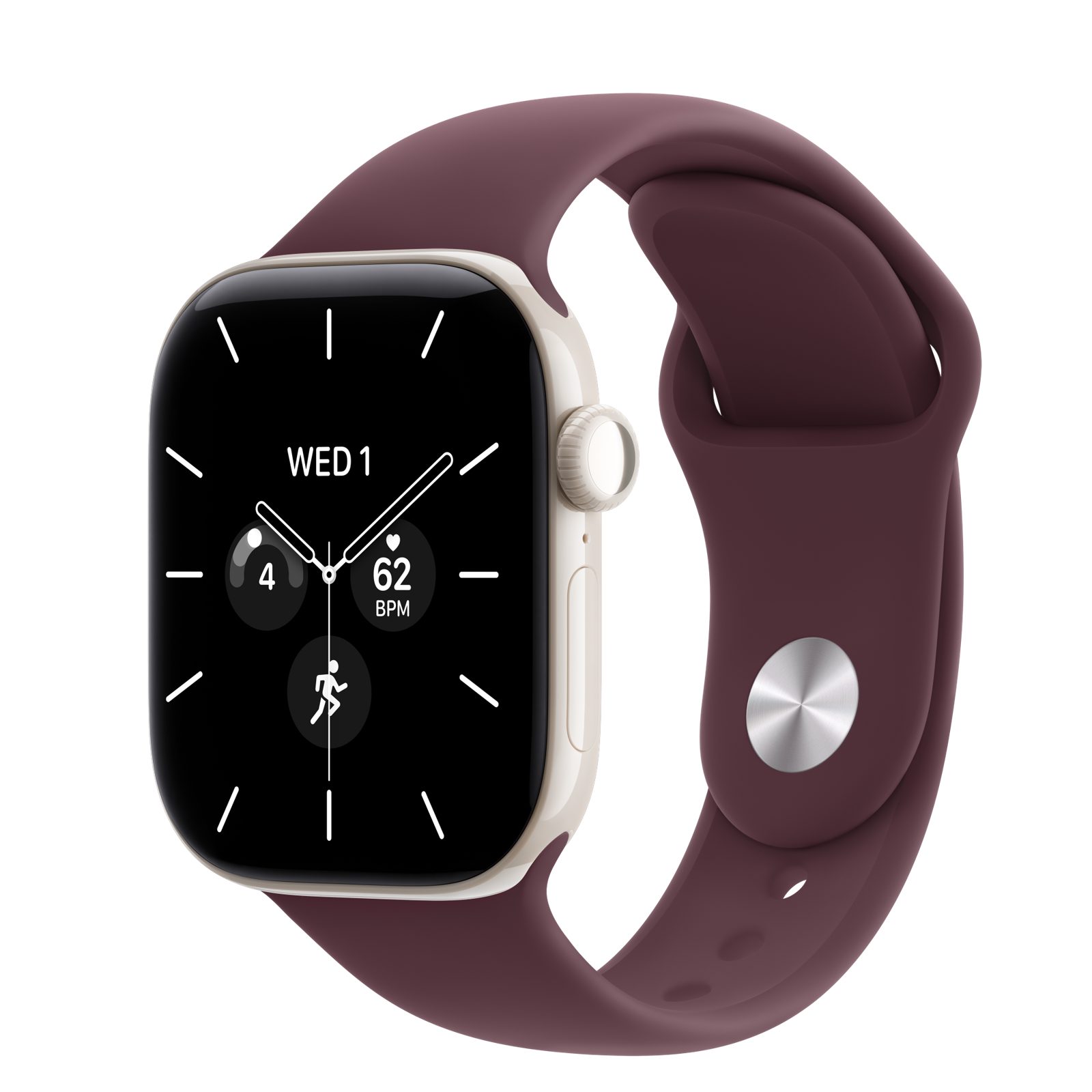Apple Watch Series 12 (GPS + Cellular) • Keramikboett pärlvit, 42 mm • Sportband bourgogne