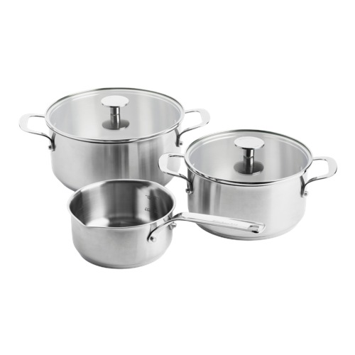 KitchenAid - Stainless Steel Sheet Set: Casserole 20cm with lid, Casserole 24cm with lid, Saucepan 16cm (all uncoated) - Silver