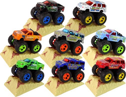 LeanToys bilbana Z med monstertruck Big Foot gummidäck ramp