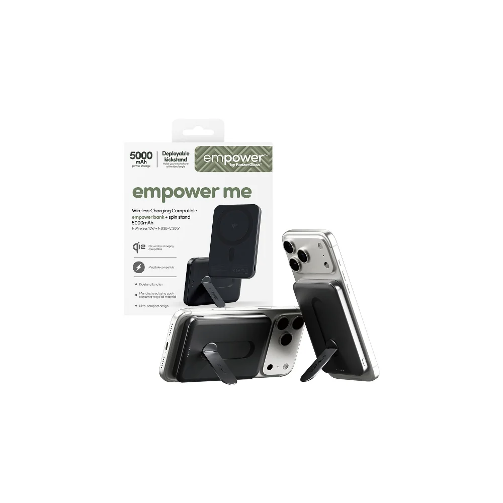 Panzerglass Empower Powerbank med spin stand 5000mAh 20W Svart