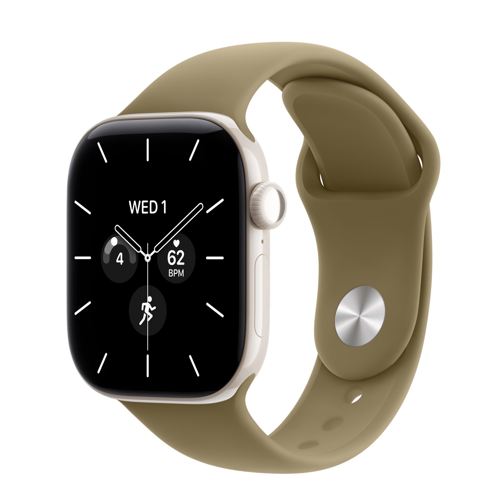 Apple Watch Series 12 (GPS + Cellular) • Keramikboett pärlvit, 42 mm • Sportband oliv