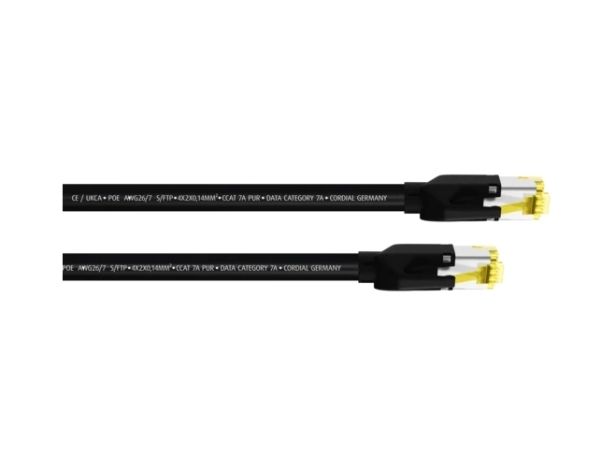 Cordial 15576 RJ45 Nätverkskabel, patchkabel CAT 7a S/FTP 1,00 m Svart PUR-mantel 1 st
