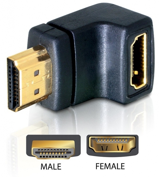 Adapter HDMI hane till hona, DeLOCK, 1080p@60Hz, vinklad nedåt - Svart, bild 4