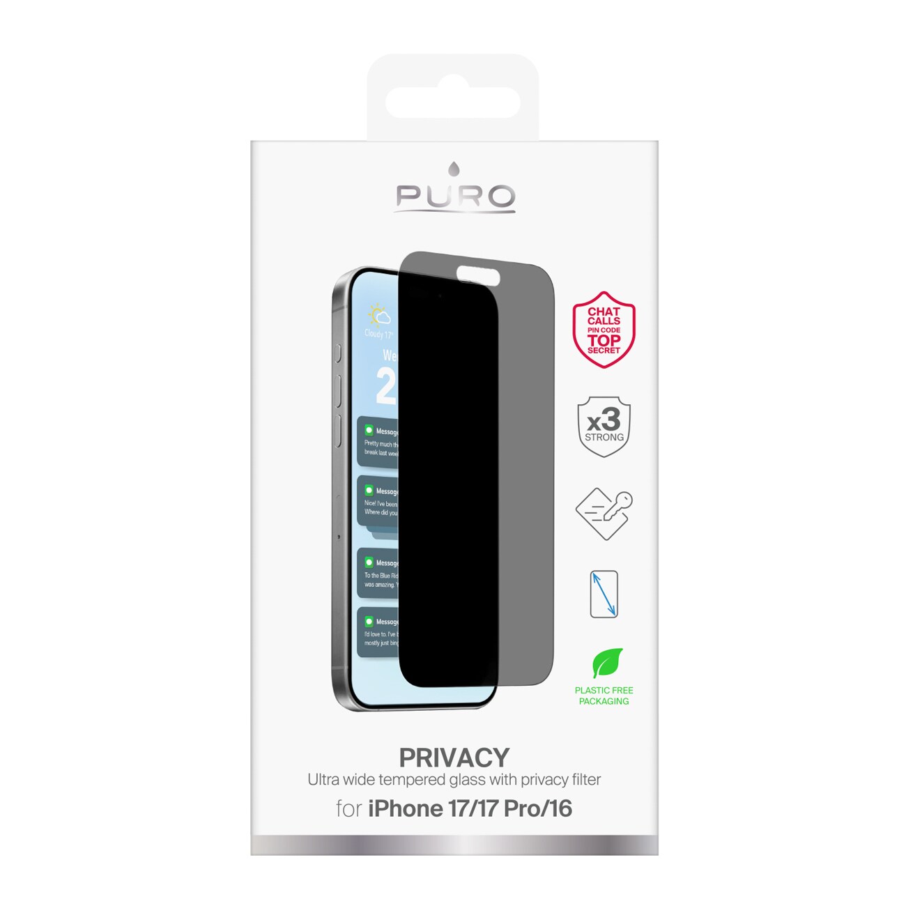 Puro Privacy härdat glas för iPhone 17 / iPhone 17 Pro / iPhone 16, bild 2