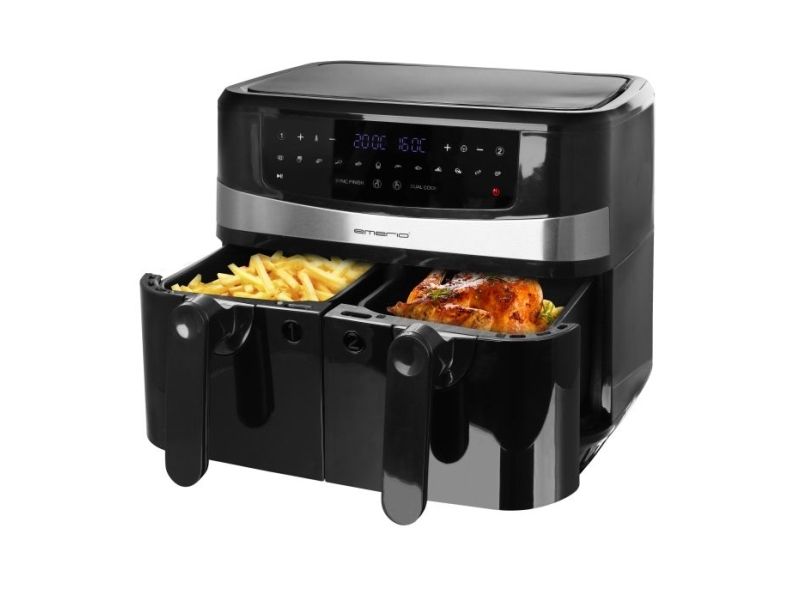 Emerio AF-126672.4, Varmluftsfritös, 9 l, Dubbel, Svart, Röra, Fristående