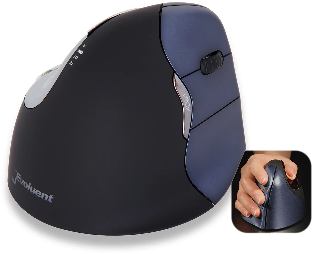 Evoluent VM4RW trådlös mus, VerticalMouse 4 Right, 2600 dpi, svart/silver