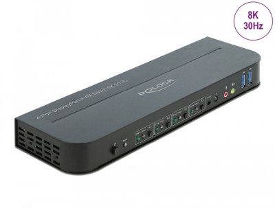 Systemswitch DeLock 11484, 4-vägs KVM, DisplayPort 1.4, 8K@30Hz / 4K@120Hz, USB 3.0, ljud