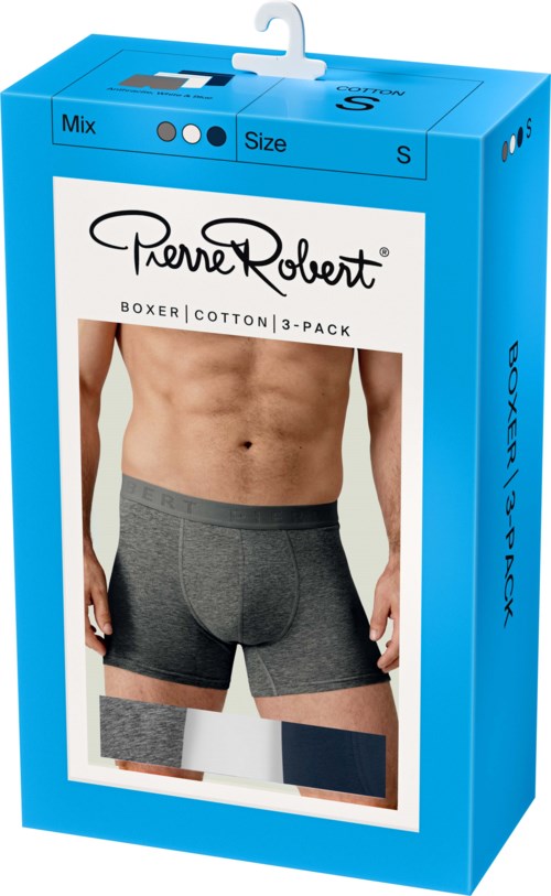 Pierre Robert Cotton Boxer Men X3 Anthracite,White & Blue S