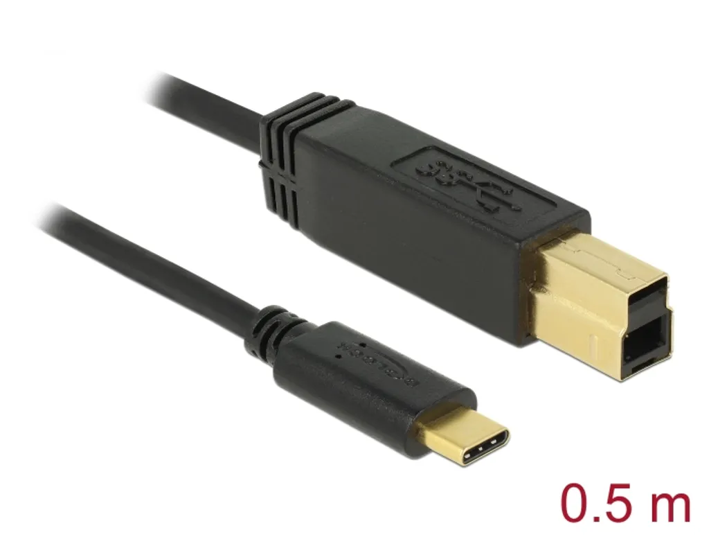 Delock USB-C till USB-B kabel 10 Gbps – 0,5 m svart