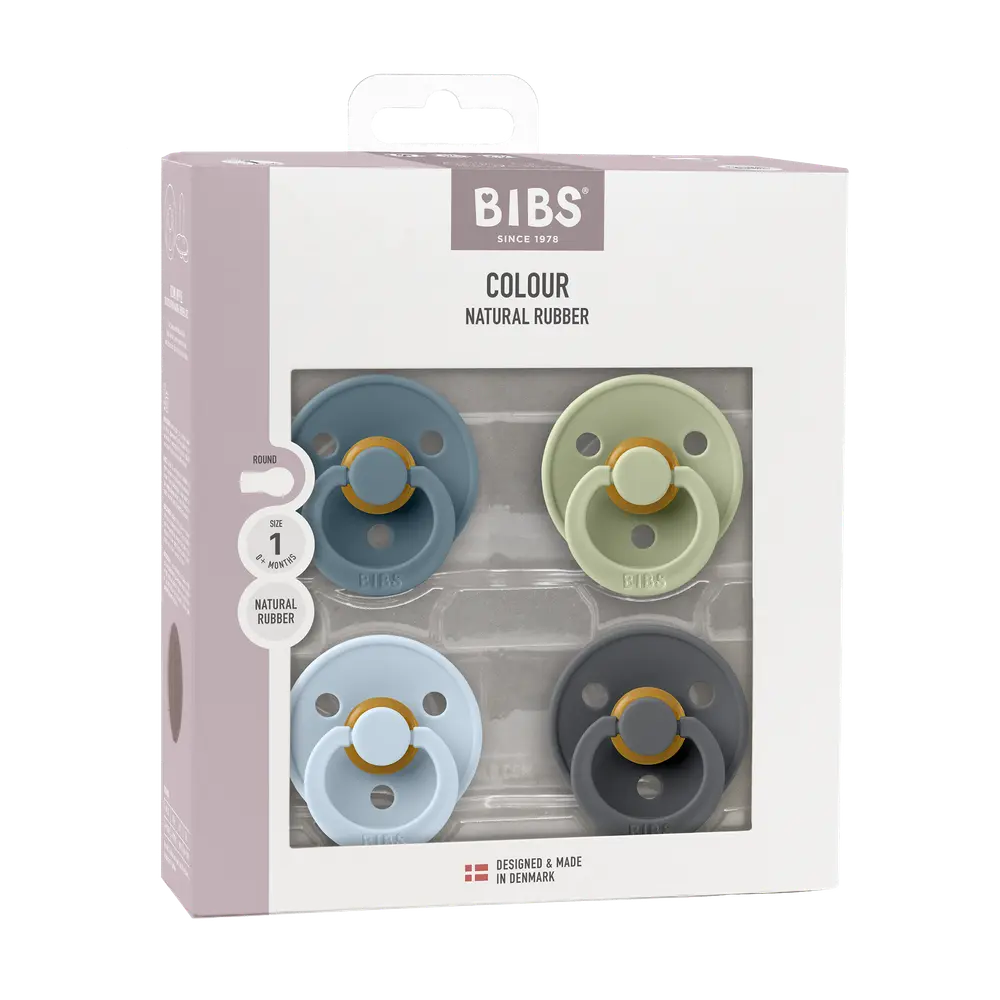 BIBS Pacifier Colour 4 Pack Latex Size 1 Petrol Sage Baby Blue Iron