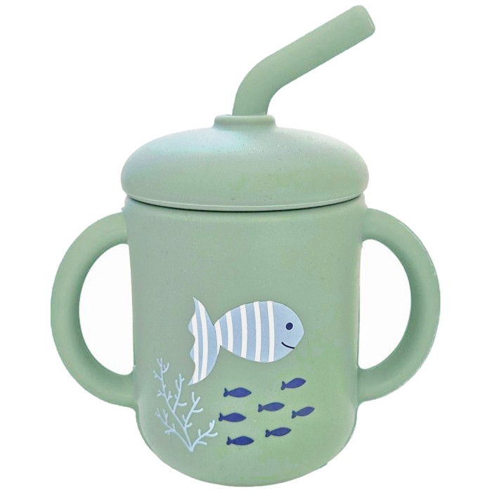Summerville Mugg med sugrör silikon, Cameo green Ocean