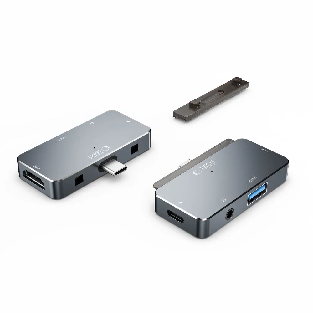HUB Tech-Protect V6 4in1 USB-C - USB-A 3.0 / USB-C PD100W / HDMI / minijack 3,5mm - grå, bild 5