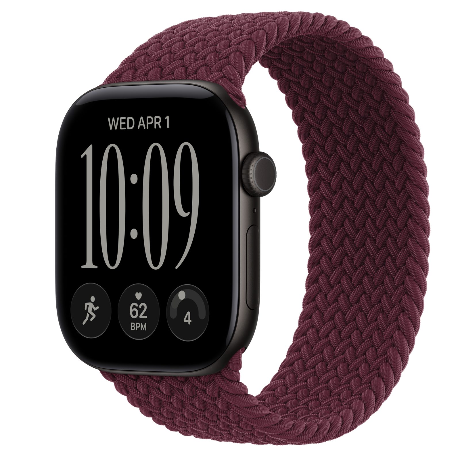 Apple Watch Series 12 (GPS) • Aluminiumboett svart, 46 mm • Flätad sololoop bourgogne