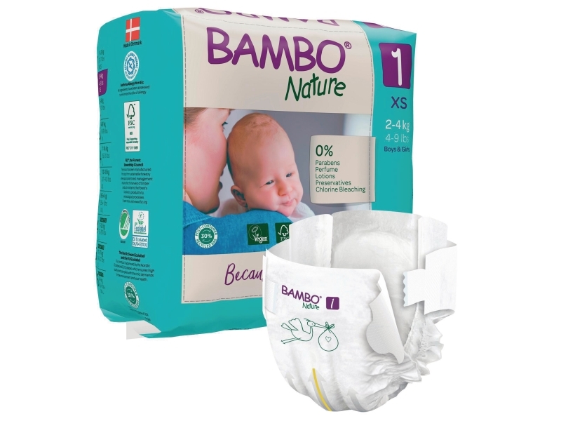 Barnblöjor, Bambo Nature 1, 2–4 kg, förpackning med 132 st