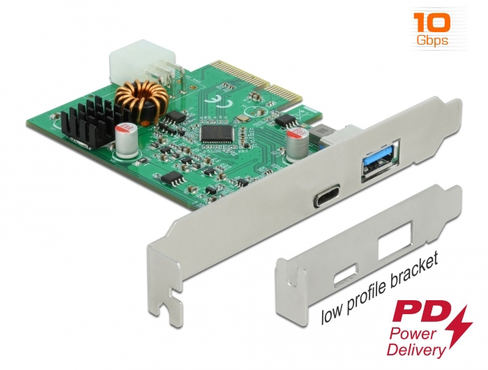 DeLOCK PCI Express x4 Card till 1xUSB-C 30W PD + 1xUSB-A, USB 3.2 Gen2, inkl. Low Profile bracket, bild 4