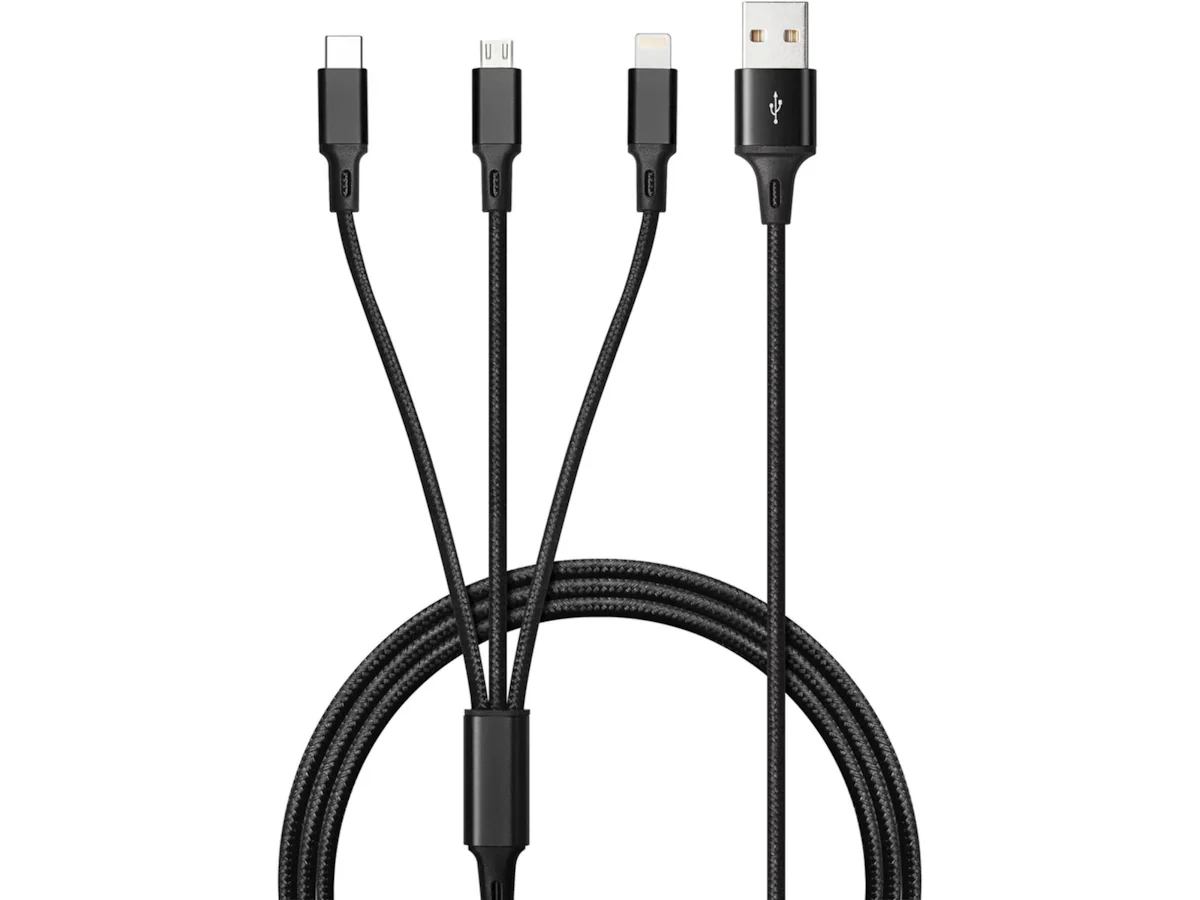 Andersson 3 in 1 Flätad USB Kabel 1M 2,4A - Svart