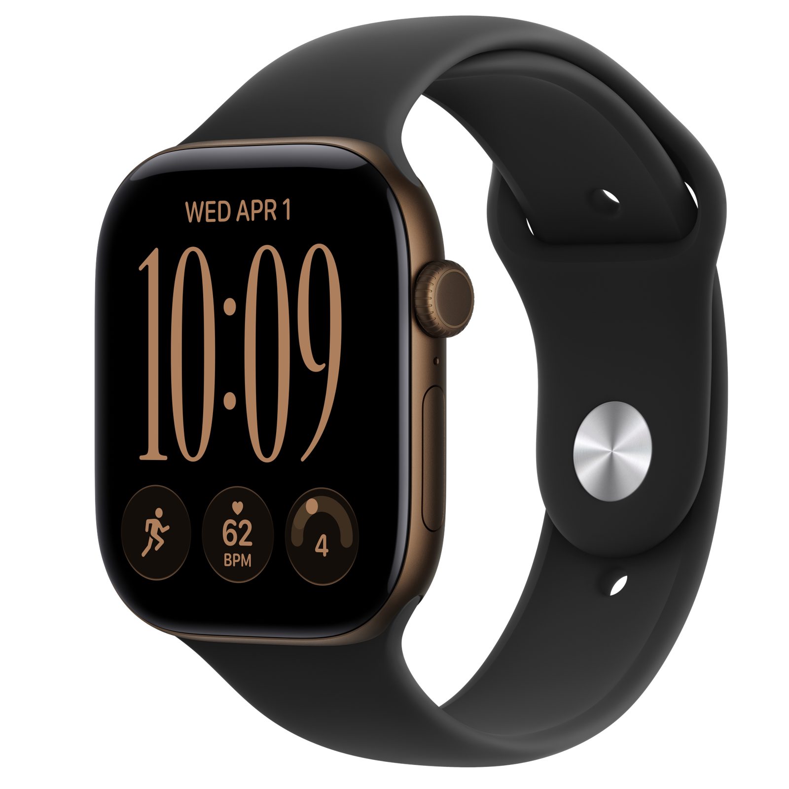 Apple Watch Series 12 (GPS + Cellular) • Aluminiumboett mörk brons, 46 mm • Sportband svart
