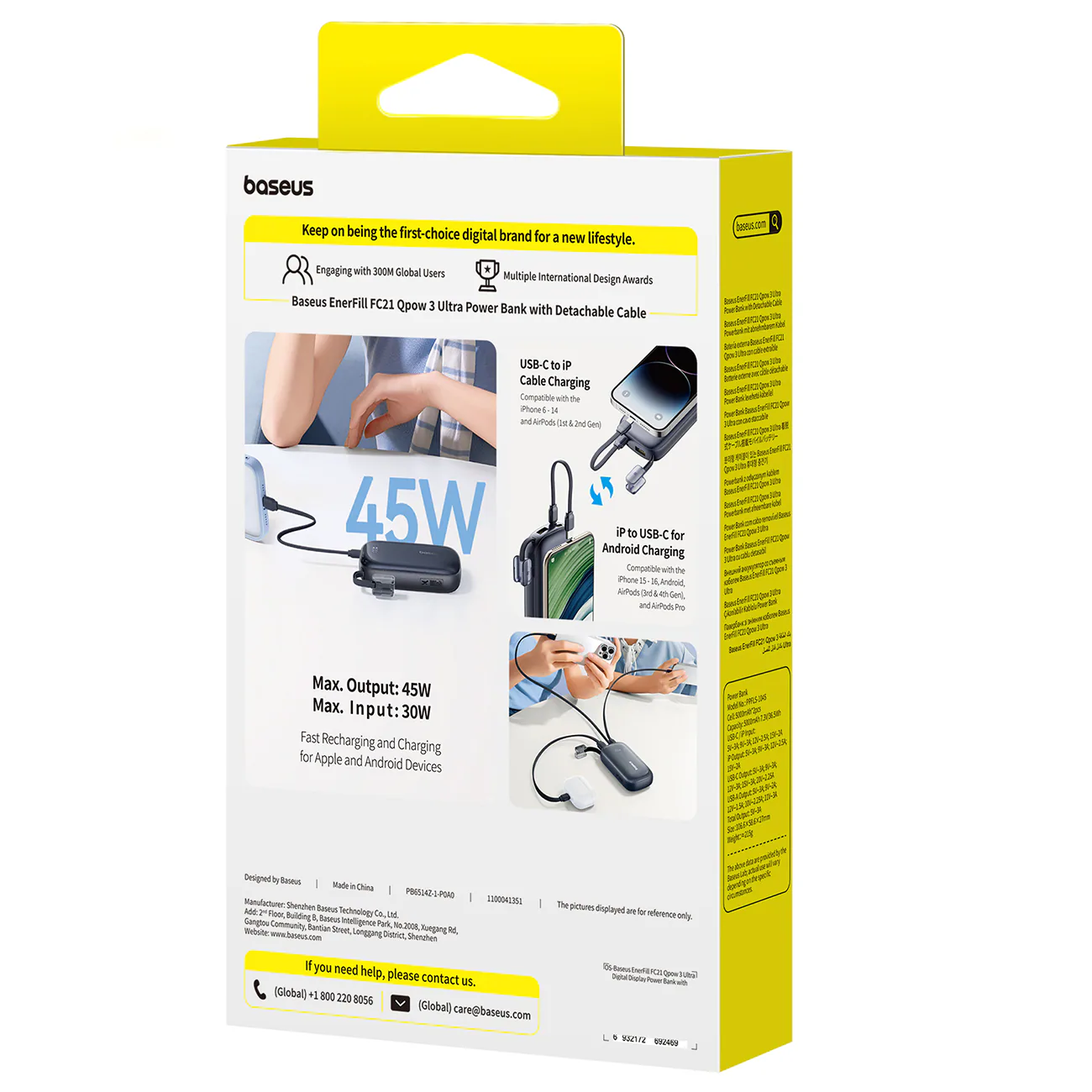 Baseus EnerFill FC21 Qpow 3 Ultra 10000mAh 45W powerbank med integrerad snodd – svart, bild 4
