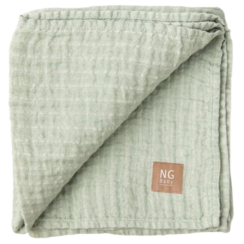 NG Baby linnefilt 100 x 100 cm, sage green/ivory rand