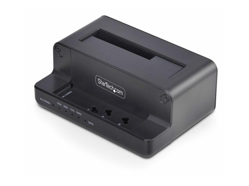 StarTech.com M.2 NVMe to 2.5/3.5 SATA Drive Duplicator, Dual Bay Cloner - Halvledarenhet/hårddiskduplikator - 2 fack (SATA-600 / PCI Express (NVMe)) - TAA-kompatibel