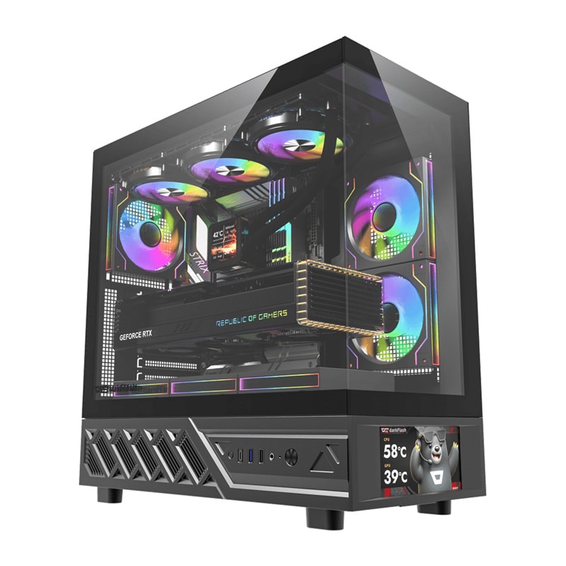 Darkflash DS950V Computer Case with Display + 6 Fans - Chassi - Svart