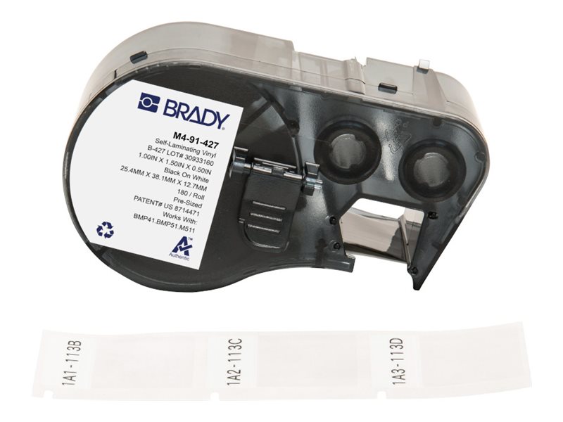 Brady B-427 - Vinyl - matt - permanent akrylhäftning - vit - 25.4 x 38.1 mm 180 etikett (er) (1 rulle/rullar x 180 självlaminerande etiketter - för Brady BMP53