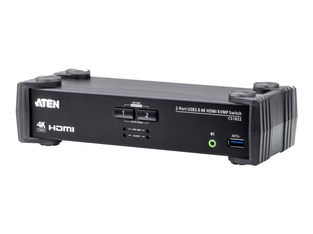 ATEN CS1822 KVMP Switch - Omkopplare för tangentbord/video/mus/ljud/USB - 2 x KVM/ljud/USB - 1 lokal användare - skrivbordsmodell