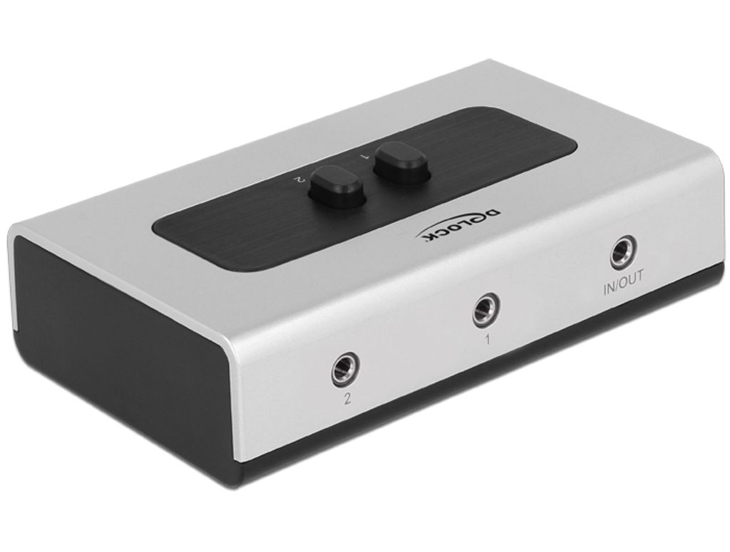 Delock Switch Stereo jack 3.5 mm 2-port manuell tvåväg – grå/svart